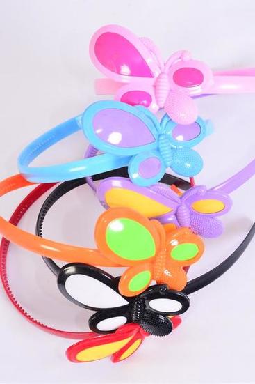Headband Horseshoe Acrylic 2 tone Butterfly Multi / 12 pcs = Dozen Butterfly Size - 3" x 2" Wide , 2 of each Pattern Asst , Hang Tag & Individual OPP bag & UPC Code