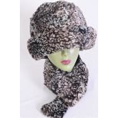 Women's Snow Leopard Plush Faux Fur Bucket Hat & Scarf Matching Sets/Ssts With OPP Bag & UPC Code