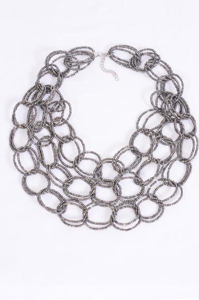 Necklace Layered All Handmade Bohemian Circle Beads / PC  Gray , Size - 24" Long , Hang Card & OPP Bag & UPC Code