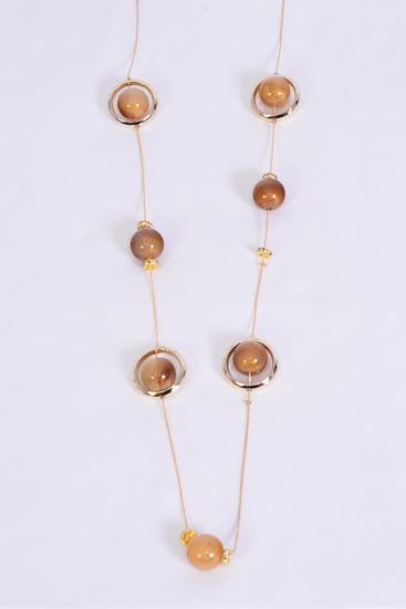 Necklace Trendy Marble Like Rhinestone Bezel Camel / 12 pcs = Dozen Camel , 30'' Chain , Hang Card & OPP Bag & UPC Code