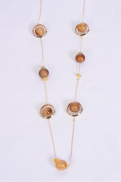 Necklace Trendy Marble Like Rhinestone Bezel Camel / 12 pcs = Dozen Camel , 30'' Chain , Hang Card & OPP Bag & UPC Code