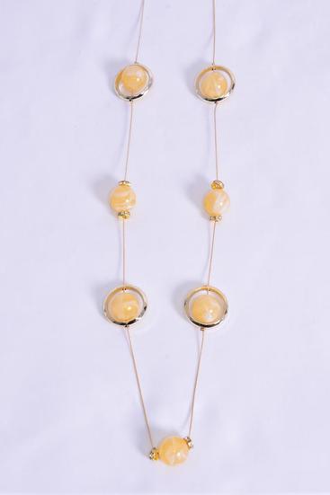 Necklace Trendy Marble Like Rhinestone Bezel Ivory / PC Ivory , 30'' Chain , Hang Card & OPP Bag & UPC Code