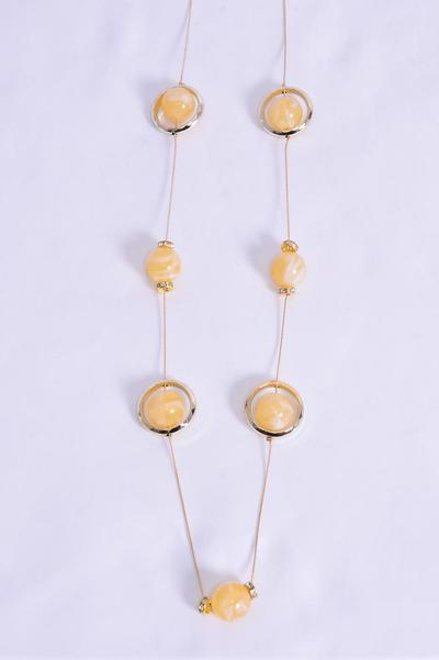 Necklace Trendy Marble Like Rhinestone Bezel Ivory / PC Ivory , 30'' Chain , Hang Card & OPP Bag & UPC Code