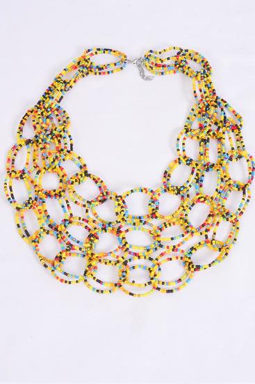 Necklace Layered Handmade Circle Beads Fall / PC Fall , Size - 24" Long , Hang Card & OPP Bag & UPC Code