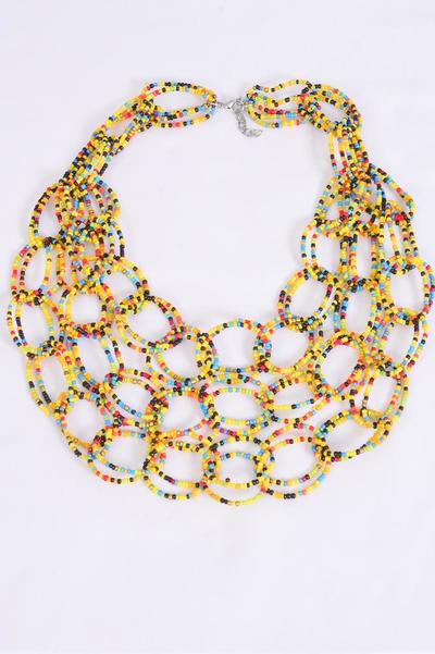 Necklace Layered Handmade Circle Beads Fall / PC Fall , Size - 24" Long , Hang Card & OPP Bag & UPC Code