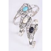 Bracelet Cuff Semiprecious Stone/DZ **Flexable** 4 Black,4 Ivory,4 Turquoise Asst,Hang Tag &amp; OPP Bag &amp; UPC Code