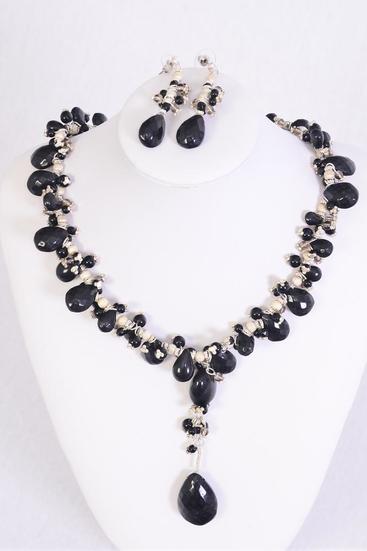 Necklace Sets Black Teardrop Beads / Sets Post , Size -18" Wide , Display Card & OPP bag & UPC Code
