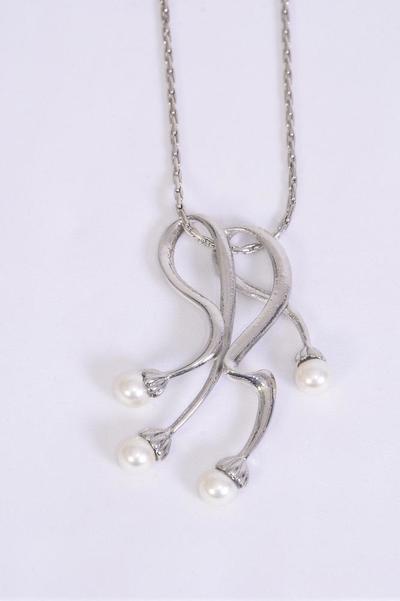 Necklace Silver Chain Glass Pearl Pandent / PC  24'' Chain extension Chain , Display Card & OPP Bag