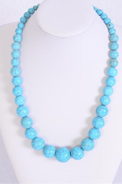 Necklace Turquoise Semiprecious Stones Graduate From 20 mm to 12 mm / PC Turquoise , Size -18" extension Chain , Hang tag & Opp Bag & UPC Code