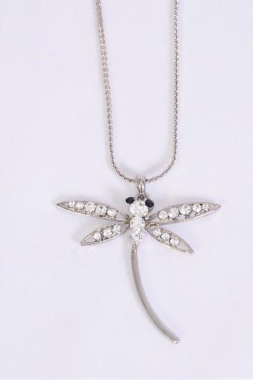 Necklace Dragonfly Rhinestones / PC Pendant Size - 2" x 2" Wide , Chain - 24" w Extension Chain , Display Card & OPP bag & UPC Code 