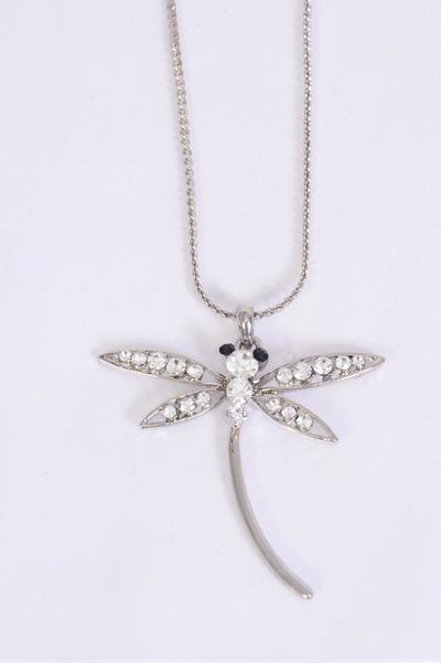 Necklace Dragonfly Rhinestones / PC Pendant Size - 2" x 2" Wide , Chain 24" Extension Chain , Display Card & OPP Bag & UPC Code