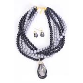 Necklace Sets Chunky Glass Pearl Black Crystal Teardrop Pendant/Sets **Black** Pendant Size- 2&quot;x 1.25&quot; Wide,16&quot; Long, Display Card &amp; OPP Bag &amp; UPC Code -