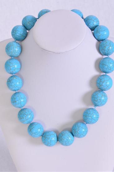 Necklace 20 mm Ivory Semiprecious Stones Turquoise / 12 pcs = Dozen Turquoise , Size - 18" extension Chain , Hang tag & Opp Bag & UPC Code