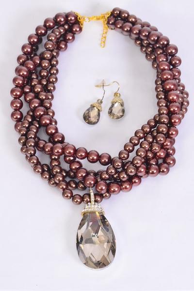 Necklace Sets Chunky Glass Pearl Glass Teardrop Pendant / Sets  Pendant Size -  2" x 1.25" Wide , 16" Long , Display Card & OPP Bag & UPC Code