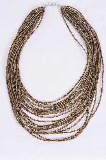 Necklace Fall Bohemian Like Indian Beads Bronze Color / 12 pcs = Dozen Bronze , Size - 18" W Extension Chain , Display Card & OPP Bag & UPC Code 