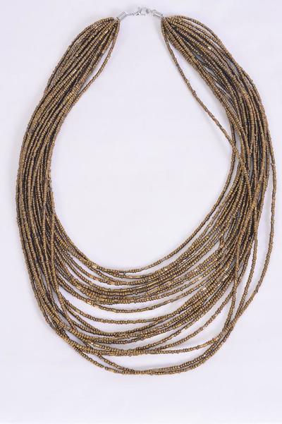 Necklace Fall Bohemian Like Indian Beads Bronze Color / PC Bronze , Size - 18" W Extension Chain , Display Card & OPP Bag & UPC Code 