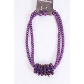 Necklace Sets 2 Strands Purple Glass Pearl Glass Crystals/Sets **Purple** Size-18&quot; Extension Chain,Hang tag &amp; Opp Bag &amp; UPC Code
