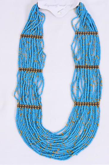 Necklace Indian Beads Brass Findings Turquoise / PC Turquoise , Size - 24" Long , Display Card & OPP Bag & UPC Code