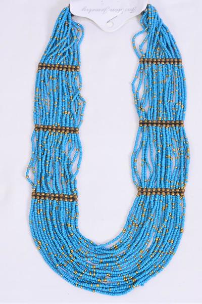 Necklace Indian Beads Brass Findings Turquoise / PC Turquoise , Size - 24" Long , Display Card & OPP Bag & UPC Code