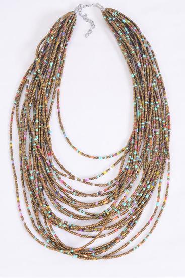 Necklace Fall Bohemian Like Indian Beads Bronze Turquoise Color Mix / 12 pcs = Dozen  Size - 18" W Extension Chain , Display Card & OPP Bag & UPC Code 