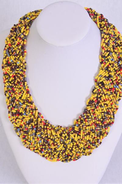 Necklace Woven Indian Beads Fall / PC Size - 18" Extension Chain , Display Card & OPP Bag & UPC Code