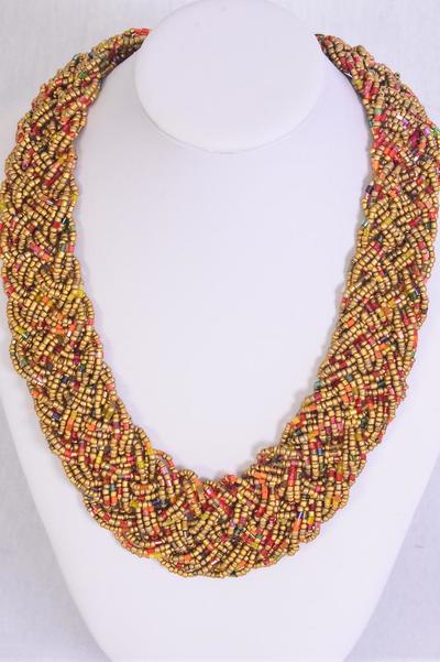 Necklace Woven Indian Beads Matte Gold / PC Size-18" Extension Chain , Display Card & OPP Bag & UPC Code