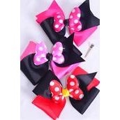 Hair Bow Extra Jumbo Cheer Type Bow Double Layered Polka-dot Grosgrain Bow-tie Pink Mix/DZ **Pink Mix** Alligator Clip,Size-7"x 6" Wide,4 Red,4 Hot Pink,4 Fuchsia Color Asst,Clip Strip & UPC Code