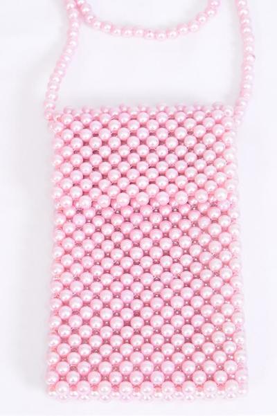 Pearl Bags Women Handbags Ladies Evening Party Shoulder Bag Beaded Messenger Crossbody Bags Phone Purse/PC **Pink** Handmade,Size-7"x 4.25" Wide,OPP Bag & UPC Code