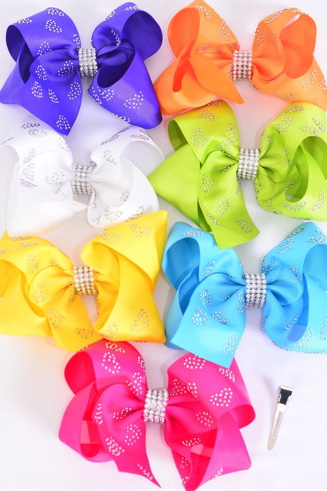 Hair Bow Jumbo Heart Studded Grosgrain Bowtie Citrus /DZ Citrus ,Size