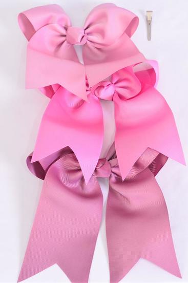 Hair Bow Extra Jumbo Long Tail Cheer Type Bow Mauve Mix Grosgrain Bow-tie / 12 pcs Bow = Dozen   Mauve Pink Mix , Alligator Clip , Size - 6.5" x 6" Wide , 4 Wild Rose , 4 Dusty Rose , Rosy Mauve Mix , Clip Strip and UPC Code