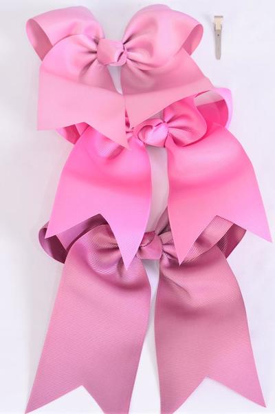 Hair Bow Extra Jumbo Long Tail Cheer Type Bow Mauve Mix Grosgrain Bow-tie / 12 pcs Bow = Dozen   Mauve Pink Mix , Alligator Clip , Size - 6.5" x 6" Wide , 4 Wild Rose , 4 Dusty Rose , Rosy Mauve Mix , Clip Strip and UPC Code