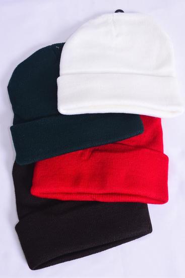 Hat Winter Knitted Hat Beanie Skull Cap Polyester Heavy Weight Multi / 12 pcs = Dozen  Multi , Color - 3 White , 3 Huntegreen , 3 Red , 3 Brown Color Asst , Hang tag & OPP bag & UPC Code