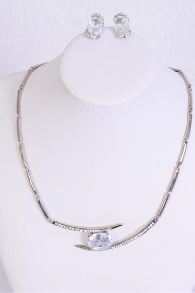 Necklace Sets Cast CZ Cubic Zirconium/Sets **Post** 18", Black Velvet Display Card & OPP Bag & UPC Code -