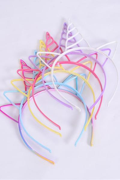 Headband Horseshoe Acrylic Iridescent Unicorn / 12 pcs = Dozen 2 Of Each Color Asst , Individual OPP Bag & Hang Tag & UPC Code