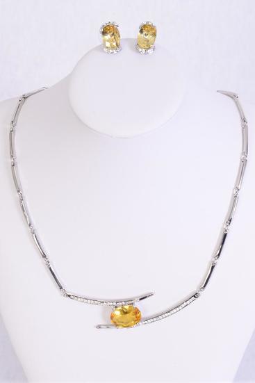 Necklace Sets Cast CZ Cubic Zirconium SilverTopaz/Sets **Silver Topaz** Post,18" Long,Black Velvet Display Card & OPP Bag & UPC Code