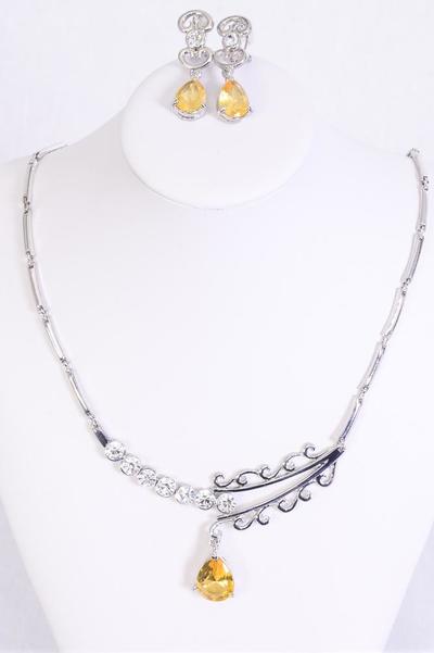 Necklace Sets CZ Cubic Zirconium/Sets **Post** Size-18",Velvet Display Card & OPP Bag & UPC Code