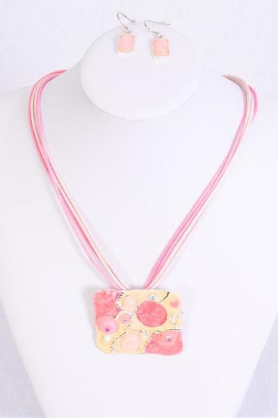 Necklace Sets Enamel Pendant Rhinestones / Sets Fish Hook , Pendant Size - 2" x 1.75"Wide , Display Card & OPP bag & UPC Code , Choose Colors