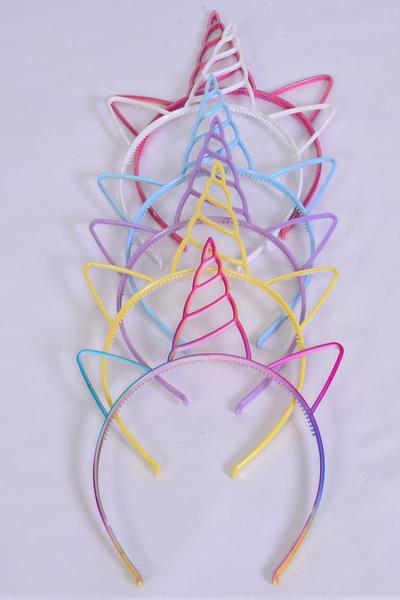 Headband Horseshoe Acrylic Iridescent Unicorn Pastel / 12 pcs = Dozen  Pastel , 2 Of Each Color Asst , Individual OPP Bag & Hang Tag & UPC Code