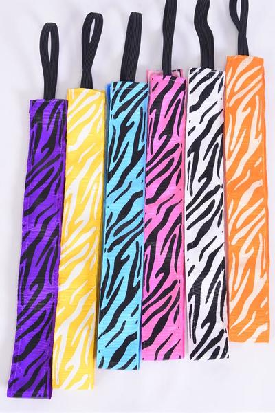Headband Zebra Pattern Mix Grosgrain Fabric / 12 pcs = Dozen Non Slip Velvet Lined , Stretch , Size-1" Wide , 2 of each Pattern Asst , Hang Card & UPC Code , W Clear Box