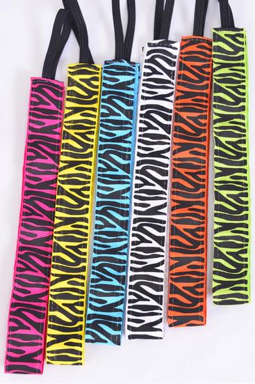 Headband Zebra Pattern Mix Grosgrain Fabric / 12 pcs = Dozen Non Slip Velvet Lined , Stretch , Size - 0.75" Wide , 2 of each Pattern Asst , Hang Card & UPC Code , W Clear Box