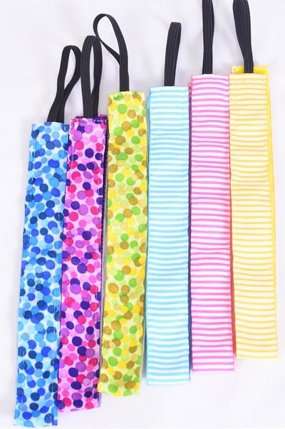 Headband Mix Pattern Mix Grosgrain Fabric / 12 pcs = Dozen Non Slip Velvet Lined , Stretch , Size - 1" Wide , 2 of each Pattern Asst , Hang Card & UPC Code , W Clear Box