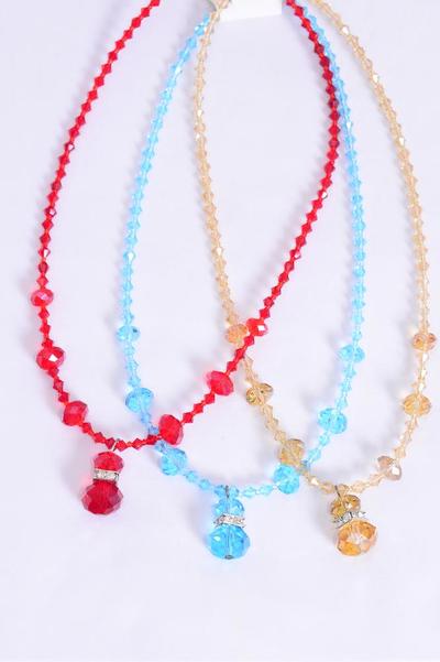 Necklace Glass Crystal/PC Size-18" Long,Choose Colors, Hang Tag & OPP Bag