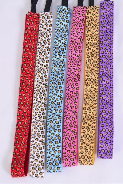 Headband Leopard Pattern Mix Grosgrain Fabric / 12 pcs = Dozen Non Slip Velvet Lined , Stretch , Size - 0.75" Wide , 2 of each Pattern Asst , Hang Card & UPC Code , W Clear Box