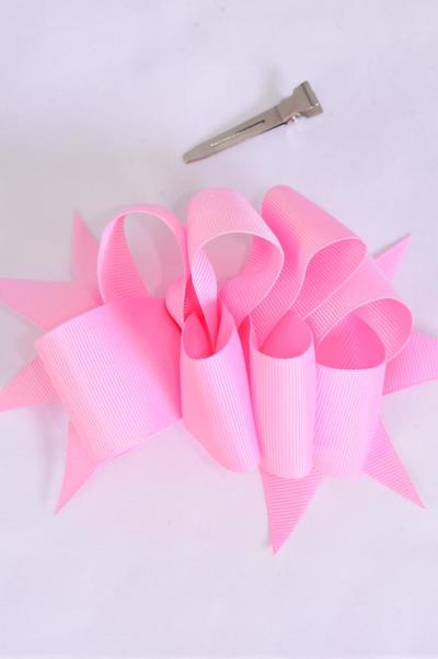 Hair Bow Jumbo Loop Bow Grosgrain Bow-tie Pink / 12 pcs Bow = Dozen Alligator Clip , Bow - 6" x 5" Wide , Clip Strip & UPC Code