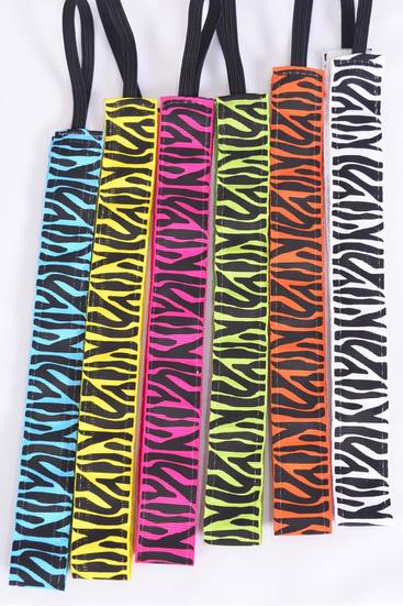 Headband Zebra Pattern Mix Grosgrain Fabric / 12 pcs = Dozen Non Slip Velvet Lined , Stretch , Size - 1" Wide , 2 of each Pattern Asst , Hang Card & UPC Code , W Clear Box