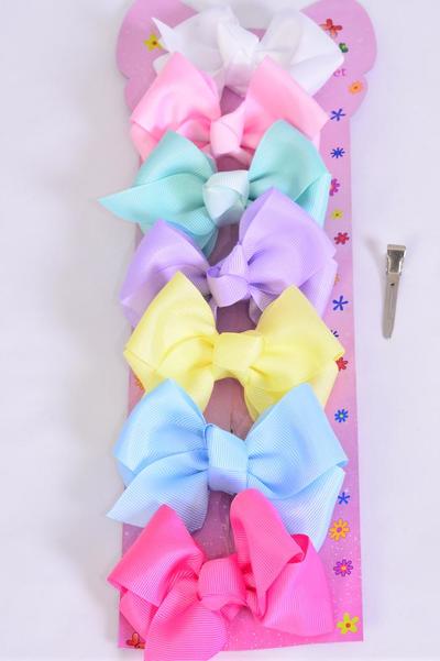 Hair Bows Days Of The Week 42 pcs Hair Bows Pastel Grosgrain Bow-tie / 6 card = PK Alligator Clip , Size - 3.5" x 3.5" Wide , Display Card & UPC Code , 7 pcs per card , 6 Card Per Pack