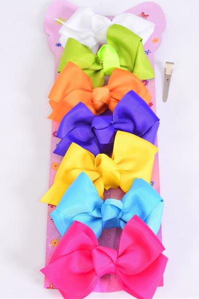 Hair Bows Days Of The Week 42 pcs Hair Bows Citrus Grosgrain Bow-tie / PK Alligator Clip ,Size -3.5" x 3.5" Wide , Display Card & UPC Code , 7 pcs per card , 6 Card = Pack