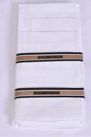 Handkerchief 100% Cotton 24 pcs White / 24 pcs = Dozen White , Size - 15" x 15" Wide , OPP Bag