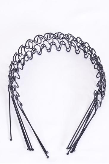 Headband Metal Spring Wavy Hair Hoop Unisex Black Wavy Headband / 12 pcs = Dozen Black , OPP Bag & UPC Code