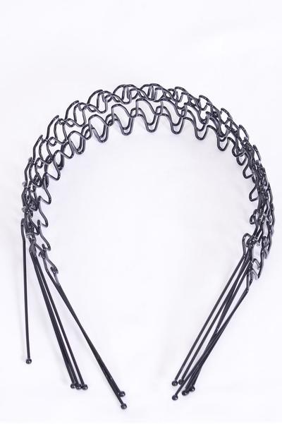 Headband Metal Spring Wavy Hair Hoop Unisex Black Wavy Headband / 12 pcs = Dozen Black , OPP Bag & UPC Code
